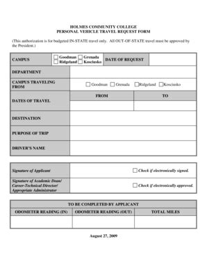 Fillable Online Holmescc Personal Vehicle Travel Request Form Holmes