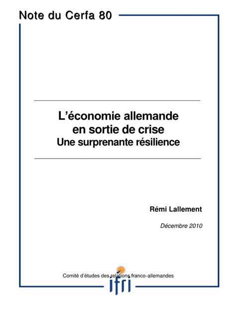 Pdf L Conomie Allemande En Sortie De Crise Une Surprenante