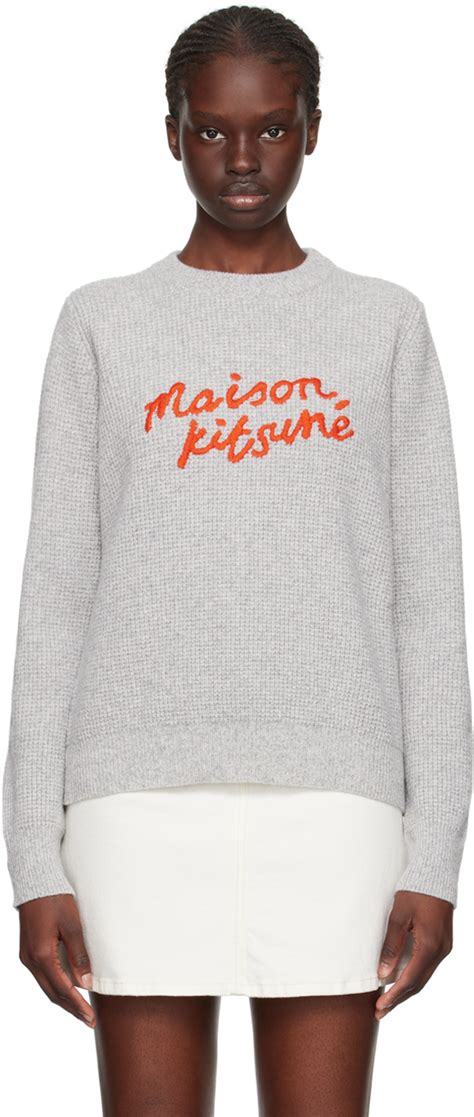 Maison Kitsun Gray Handwriting Sweater Maison Kitsune