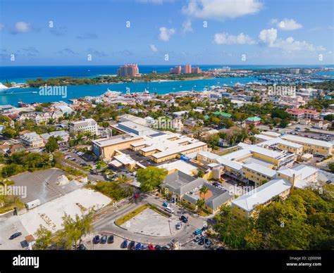 Nassau Historic Downtown Aerial View And Nassau Harbour With Atlantis Hotel At The Background