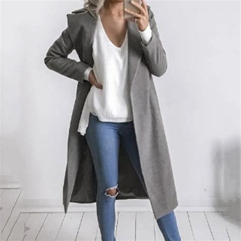 2017 Autumn Winter Solid Trench Coat Women Long Sleeve Turn Down Collar