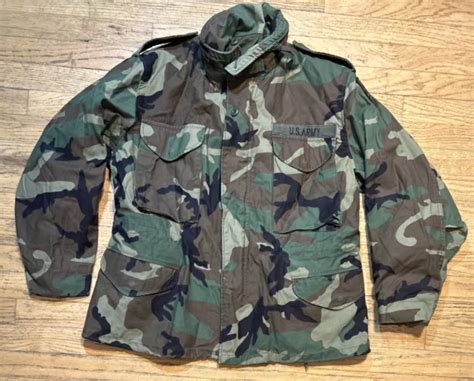 VINTAGE US ARMY M 65 Woodland Camo Field Jacket Cold Weather Medium X