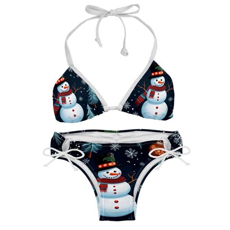 Christmas Snowman Detachable Sponge Adjustable Strap Bikini Set Two