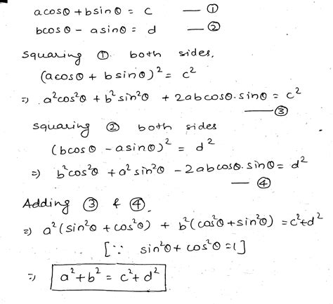 Eliminate Theta From The Equationacos Theta B Sin Theta C And Bcos