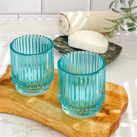 Ribbed Blue Glass Votive Candle Holder Set Of 6 Kate Aspen