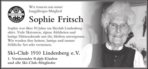 Traueranzeigen Von Sophie Fritsch Augsburger Allgemeine Zeitung