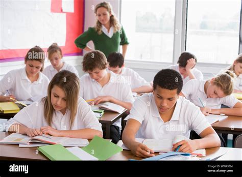 secondary school students   classroom stock photo alamy