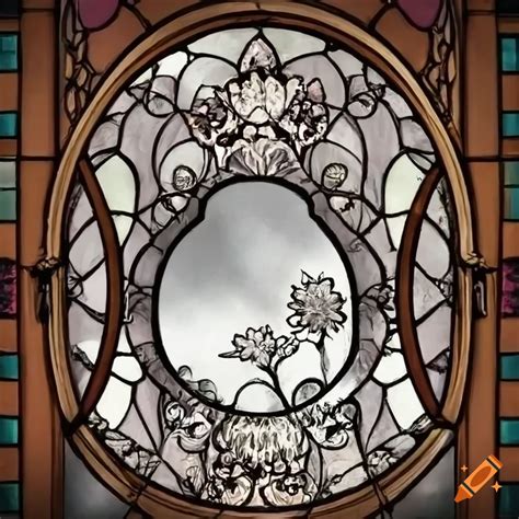 Victorian Stained Glass Flowers In Front Of A Sentient Mirror Black