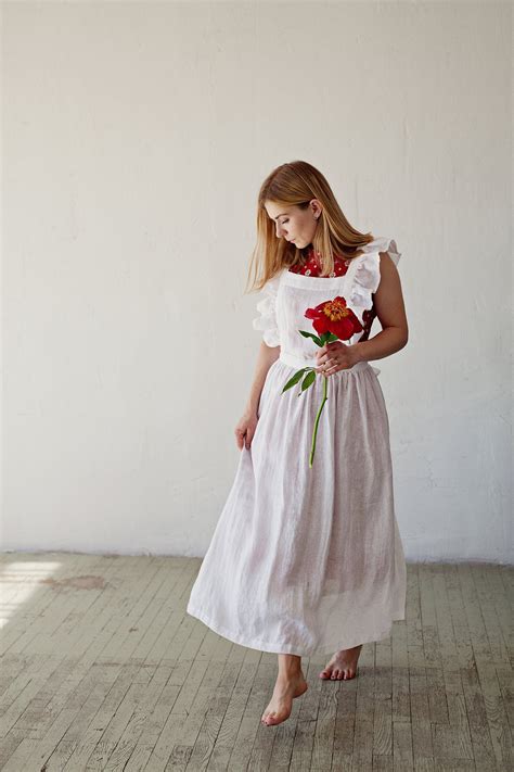 White Long Vintage Apron Linen Pinafore With Wings Linen Etsy