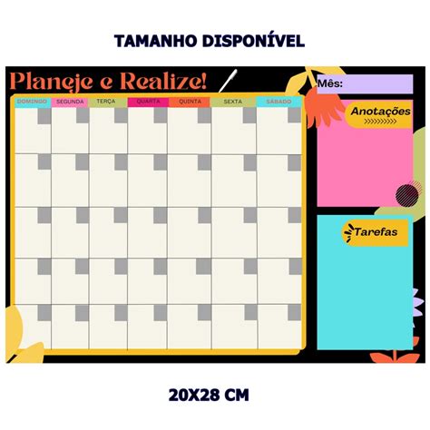 Quadro Lousa Planner Planejamento Mensal Acompanha Caneta Elo