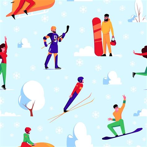 Premium Vector | Winter sport pattern snowboarding skiing garish vector ...