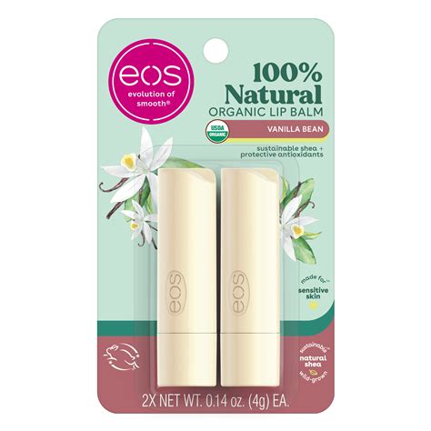 Eos 100 Natural And Organic Lip Balm Stick Vanilla Bean 0 14 Oz 2 Pack