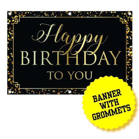 Happy Birthday Banner Gold and Black 3 Feet by 2 Feet Grommets for ...