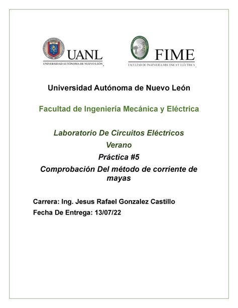 Práctica 5 circuitos eléctricos Universidad Autónoma de Nuevo León