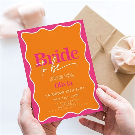 Retro Pink Orange Hen Party Invitations Retro Modern Editable Invite