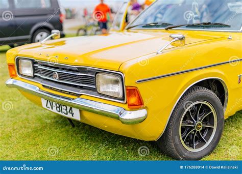 Front View On Yellow Ford Cortina Mk3 From 1970s Editorial Stock Image