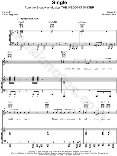 Single From The Wedding Singer Musical Sheet Music In F Major Transposable Download