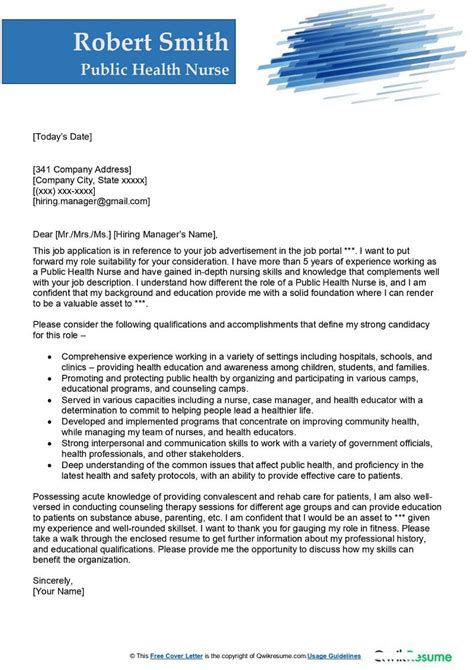 Public Health Nurse Cover Letter Example Public Health Nurse