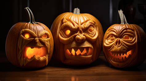 Carved Pumpkins With Scary Faces In Front Of Them Backgrounds | JPG ...