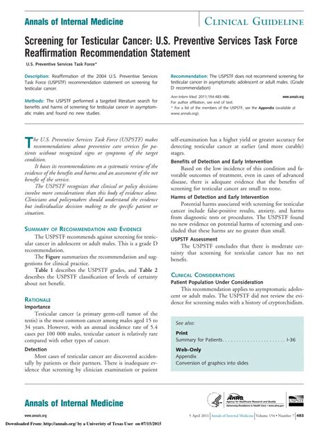 PDF Screening For Testicular Cancer US Preventive Services Task