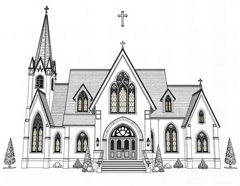 A drawing of a church with a cross on the top | Premium AI-generated image