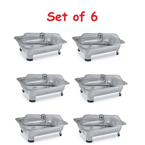 Set of 6 Food Warmer Square Tray Stainless Steel Catering Warmer ...