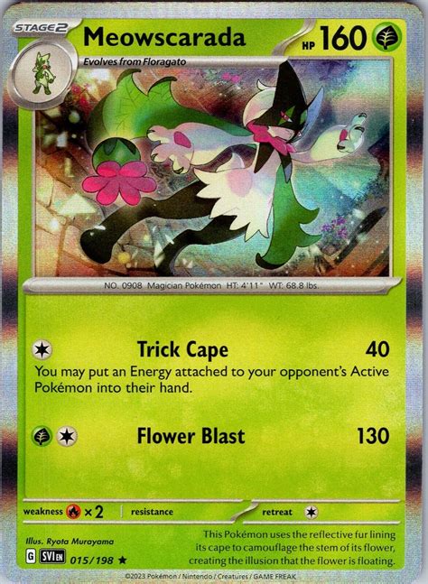 Pokemon TCG Meowscarada Scarlet Violet Base Set 015 198 Holo Rare