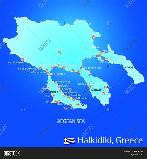 Peninsula Halkidiki Greece Map Vector And Photo Bigstock