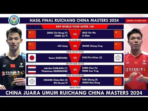 Hasil Lengkap Final Ruichang China Masters 2024 Tuan Rumah Juara Umum