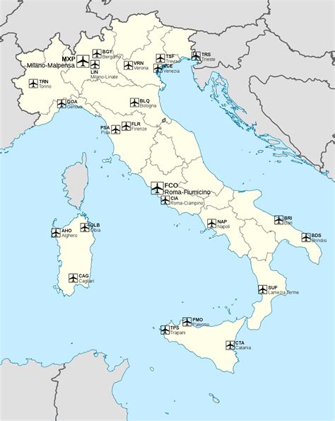 Italy airport map - International airports in Italy map (Southern ...