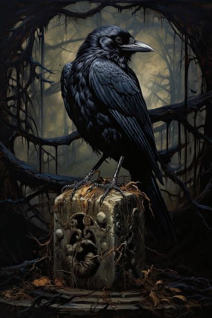 Premium AI Image | Raven in a dark forest Art Nouveau style Side ...