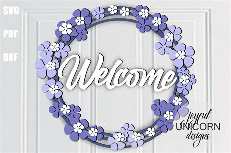 Violet Flower Welcome Wreath SVG Graphic by JoyfulUnicorn · Creative ...