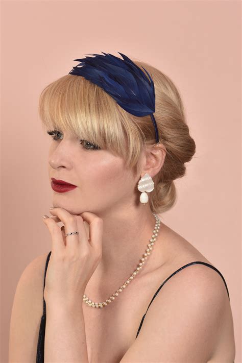 Navy Blue Feather Headband Fascinator