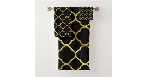 Black Gold Golden Quatrefoil Patterns Elegant Cool Bath Towel Set Zazzle