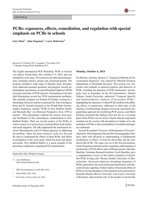 (PDF) PCBs: Exposures, Effects, Remediation and Regulation with Special Emphasis on PCBs in Schools