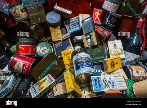 Collection of WW2 British boxes and cans with cigarettes, tobacco and ...