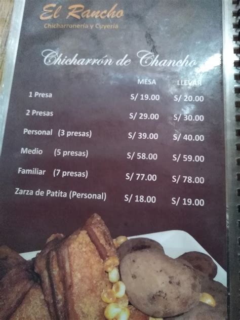 Menu at Chicharronería El Rancho restaurant Ilo District