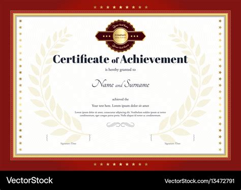 Certificate Of Achievement Template Red Border Vector Image - Bank2home.com