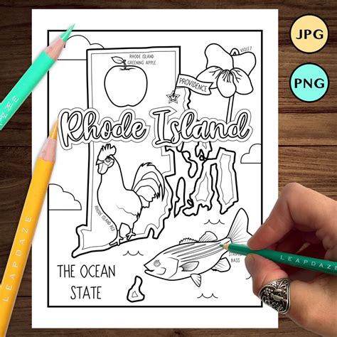 RHODE ISLAND Coloring Page With State Facts Printable United States of ...