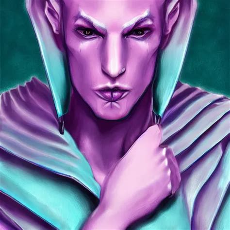 Purple And Teal Skinned Tiefling Leather Jacket Stable Diffusion