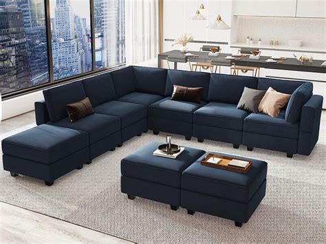 Blue Velvet Modular Sectional Sofa