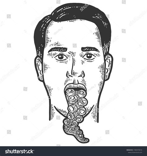 Man Octopus Tentacle Tongue Sketch Scratch Stock Vector Royalty Free