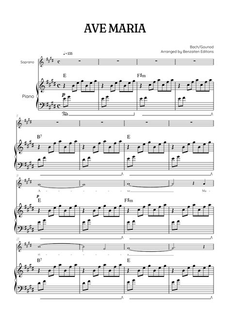 Bach Gounod Ave Maria In E Major Soprano Sheet Music With Piano