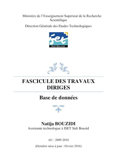 PDF FASCICULE DES TRAVAUX DIRIGES Base de données Ce fascicule des