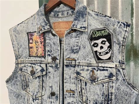 1990 S Vintage Stonewash Denim Vest Patches Iron Maid Gem