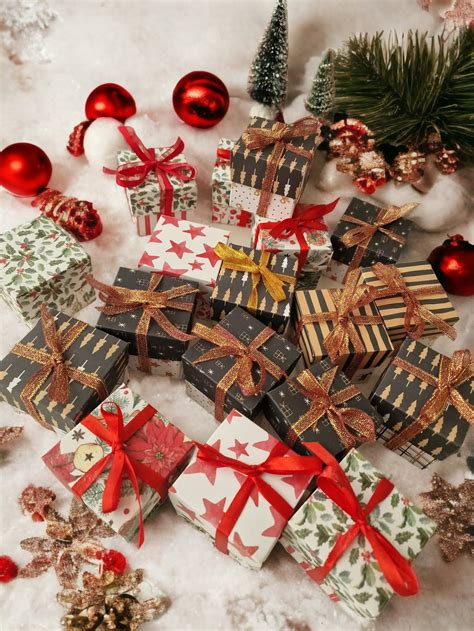 Christmas Boxes - Set of NINE Decorated Christmas Boxes, Light
