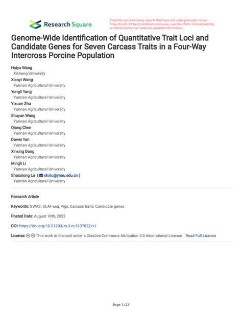 Pdf Genome Wide Identification Of Quantitative Trait Loci And