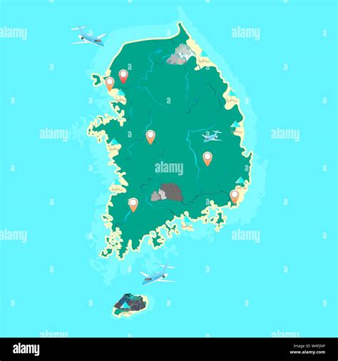 South Korea Vector Map With The Designation Of The Largest Mountains