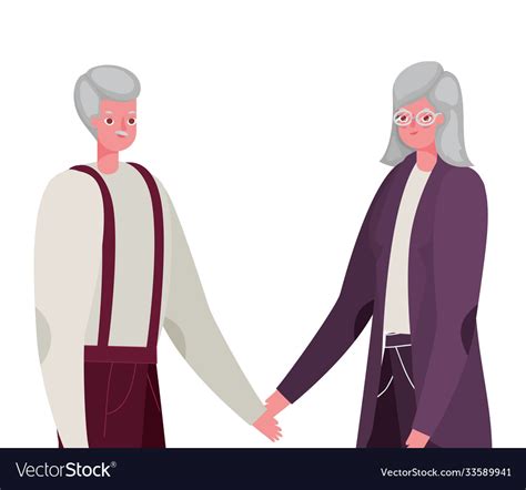 Senior Woman And Man Cartoons Holding Hands Vector Image