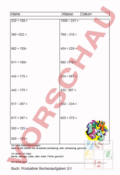 Arbeitsblatt Addition Und Subtraktion Im Tausender Mathematik